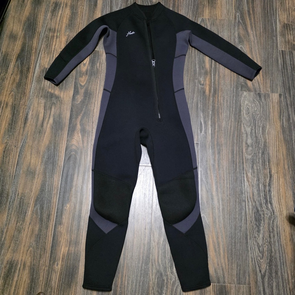Hevto Womens Full Body Wetsuit Black Grey Front Zip Neoprene Size 14
